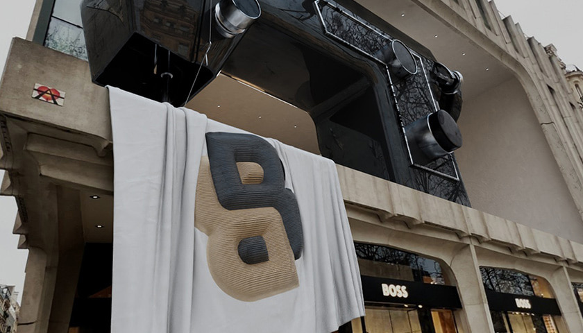 BOSS Campaign Banner hanging outside a HUGO BOSS store (photo)